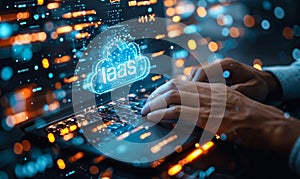 IT Professional Interacts with Cloud Computing Interface Offering Infrastructure as a Service IaaS Solutions for Business Scaling