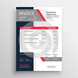 Professional invoice template in red theme