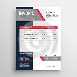 Professional invoice template in red theme photo