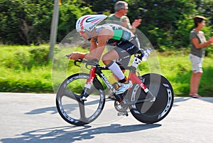 Professional Ironman triathlete cycling