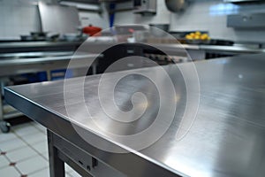 Professional kitchen with metal table photo