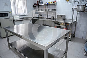 Professional kitchen with metal table photo
