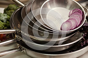 Professional kitchen utensils cooking food