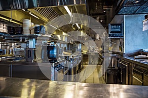 Professional kitchen, view counter in steel