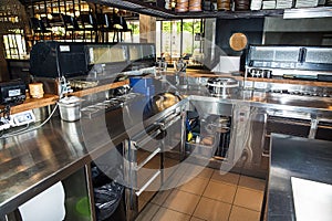 Professional kitchen, view counter in steel