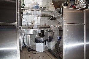 Professional kitchen, view counter in steel