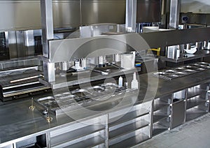 Professional kitchen, view counter in steel