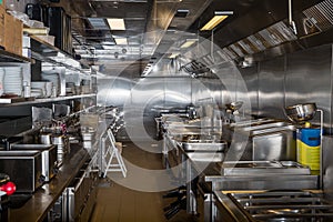 Professional kitchen, view counter in steel