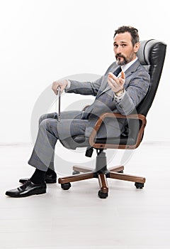 professional leader ceo. businessman in office chair. man in suit representing leadership. business leadership and