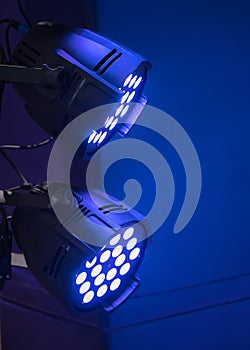Professional lighting equipment for stage performances on the ceiling