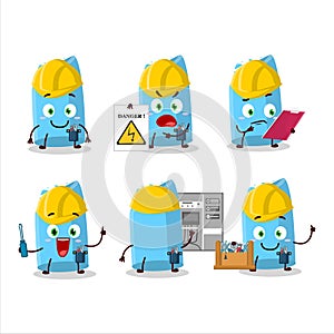 Professional Lineman blue chalk cartoon character with tools