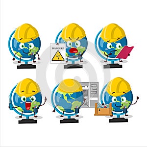 Professional Lineman globe ball cartoon character with tools