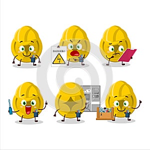 Professional Lineman gold coin cartoon character with tools