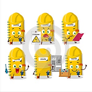 Professional Lineman note book cartoon character with tools