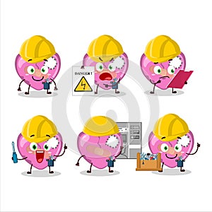 Professional Lineman pink broken heart love cartoon character with tools