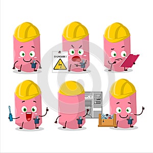 Professional Lineman pink chalk cartoon character with tools