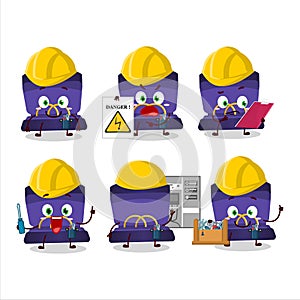 Professional Lineman purple ring box cartoon character with tools