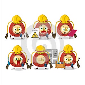 Professional Lineman red bag chinese cartoon character with tools