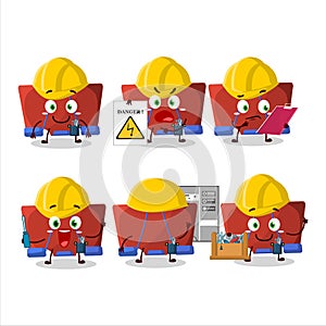 Professional Lineman red binder clip cartoon character with tools