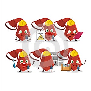 Professional Lineman red tie cartoon character with tools