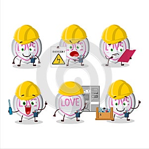 Professional Lineman white love candy cartoon character with tools