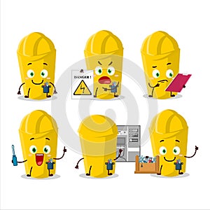 Professional Lineman yellow chalk cartoon character with tools