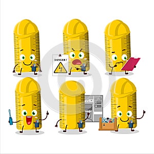 Professional Lineman yellow ruler cartoon character with tools