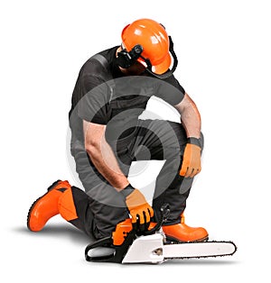 Professional logger resting safety gear photo