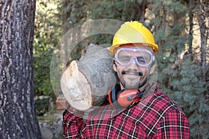 Professional lumberjack in the woods