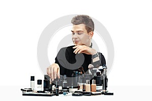 Professional makeup artist isolated on white