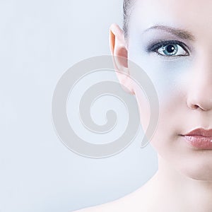 Professional Makeup for Brunette with Blue eyes. Part of face.