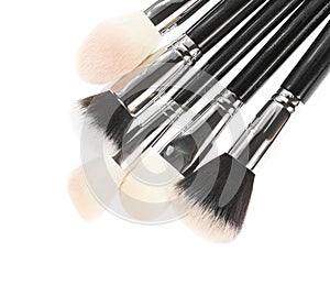 Professional makeup brush made of natural pile on a white background