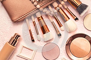 Professional makeup brushes, Golden bronzer and blush