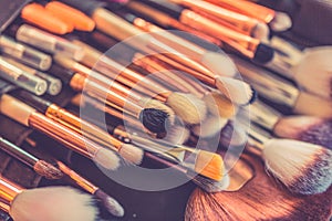 Professional makeup brushes and tools closeup
