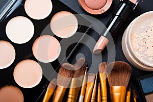 Professional makeup brushes and tools, make-up products set