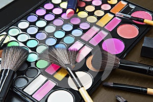 Professional makeup palette with cosmetic brushes