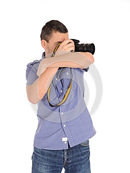 Professional male photographer taking picture