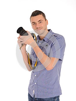 Professional male photographer taking picture