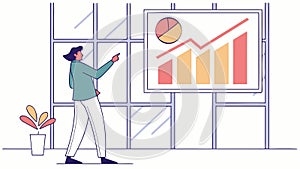 Professional Man Presenting Data Charts in a Modern Office, vector design Generative AI