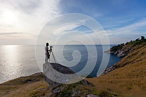 Professional man setting camera taking picture Landscape nature view at Phuket Thailand,Landmark famous tourist destination to see