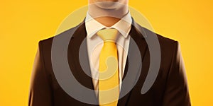 A professional man wearing a suit and a vibrant yellow tie. Suitable for business and formal occasions