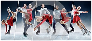 Professional man and woman figure skaters performing on ice show