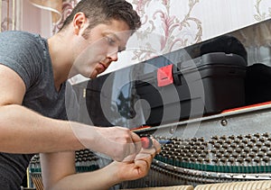 Professional master tuning the piano