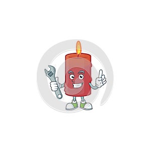 Professional Mechanic red candle mascot cartoon character style