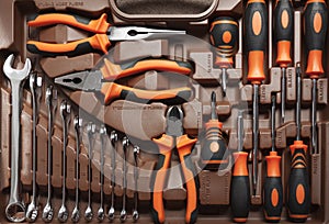 Professional mechanic tools in toolbox