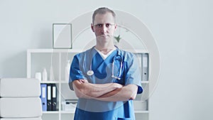 Professional medical doctor working in hospital office, Portrait of young and confident physician.
