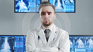 Professional medical doctor working in hospital office using computer technology. Medicine, cardiology and healthcare.