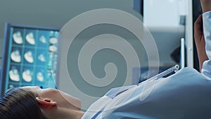 Professional medical doctors working in hospital office making computer research. Medicine, healthcare and technology