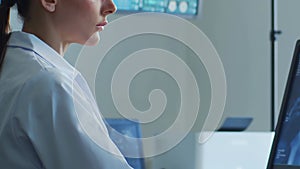 Professional medical doctors working in hospital office making computer research. Medicine, healthcare and technology