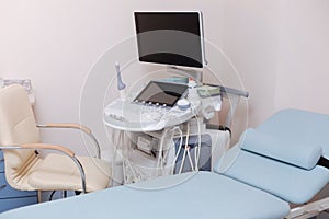 Professional medical equipment in the sonography cabinet